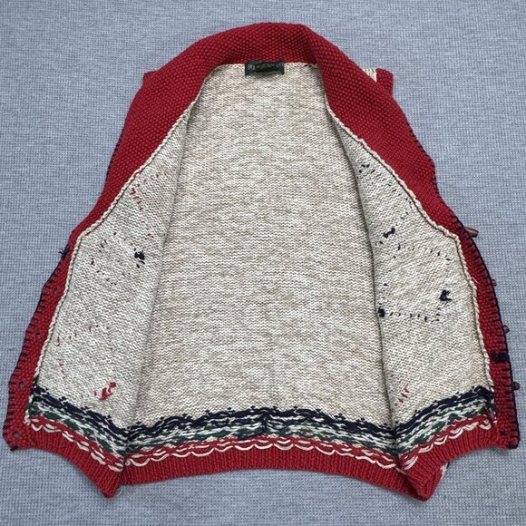 Vtg Bushwacker Womens Small Patchwork Holiday Sweater Vest Red Beige Button Knit - Picture 5 of 15